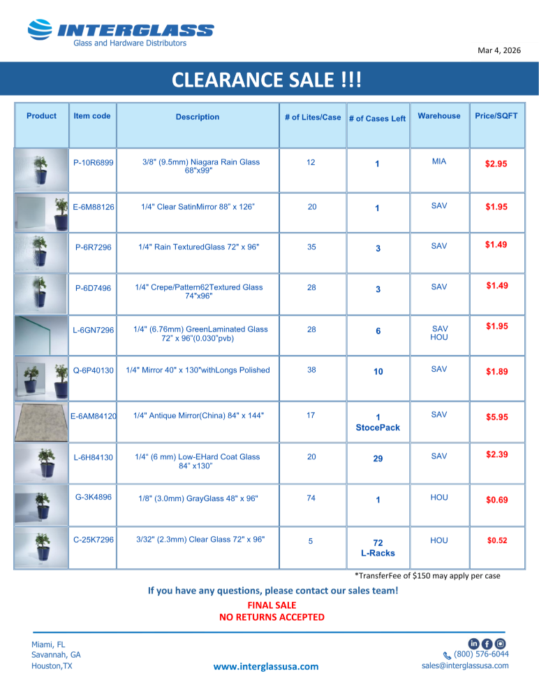 Interglass| Clearance